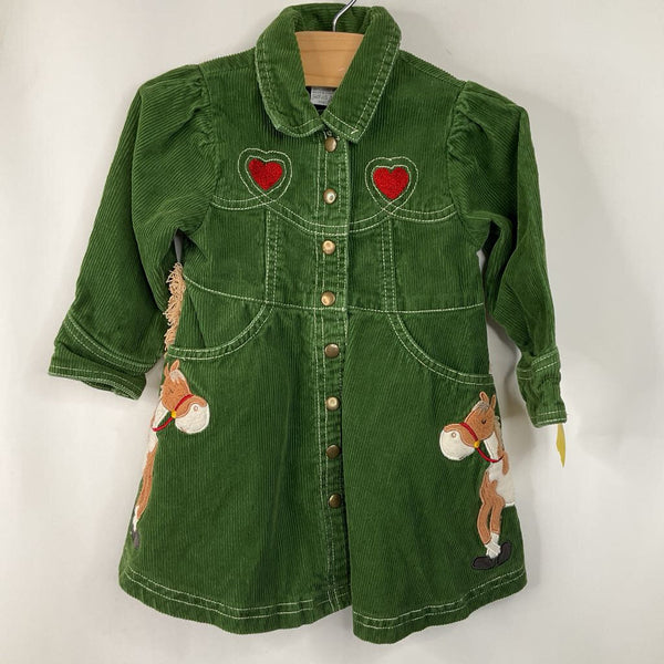 Size 2: Le Top Green Corduroy Snap Up Long Sleeve Dress