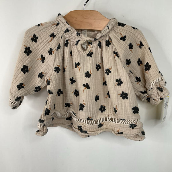 Size 3-6m: Rylee +Cru Beige Navy Flower Long Sleeve Shirt