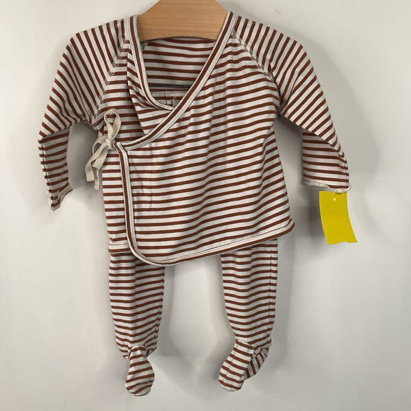 Size 3-6m: Quincy Mae Brown/Creme/Striped Long Sleeve 2pc Tie Shirt & Pants