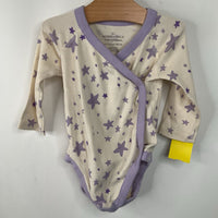 Size 3-6m(60): Hanna Andersson Moon And Back White/Purple Star Long Sleeve Onesie