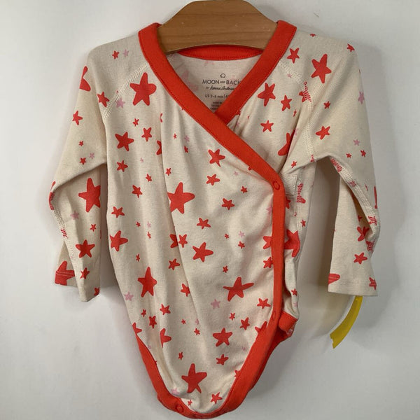 Size 3-6m(60): Hanna Andersson Moon And Back White/Orange Star Long Sleeve Onesie