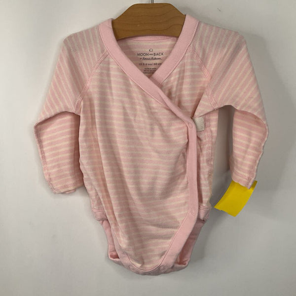 Size 3-6m (60): Hanna Andersson Moon And Back White/Pink Stripe Long Sleeve Onesie
