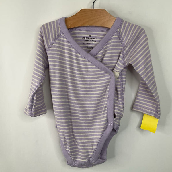 Size 3-6m (60): Hanna Andersson Moon And Back White/Lavender Stripe Long Sleeve Onesie