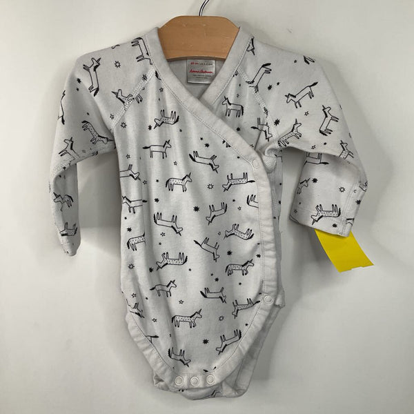 Size 3-6m (60): Hanna Andersson White/Black Unicorn Long Sleeve Onesie