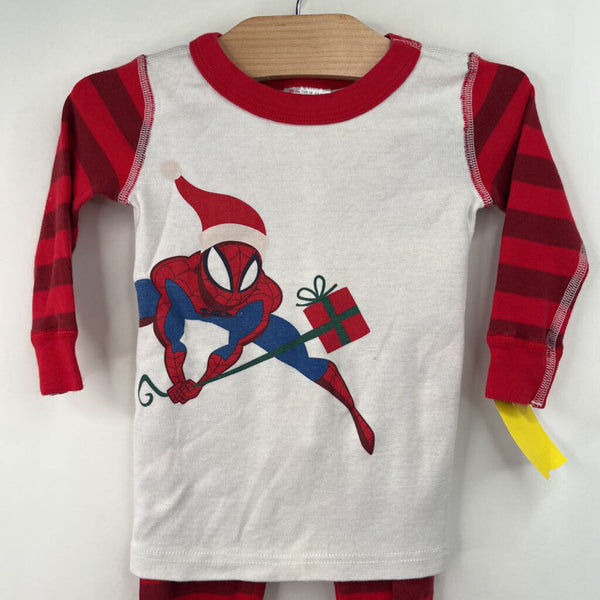 Size 18-24m (80): Hanna Andersson White/Red Striped Spiderman Holiday 2pc PJs