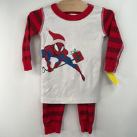 Size 18-24m (80): Hanna Andersson White/Red Striped Spiderman Holiday 2pc PJs