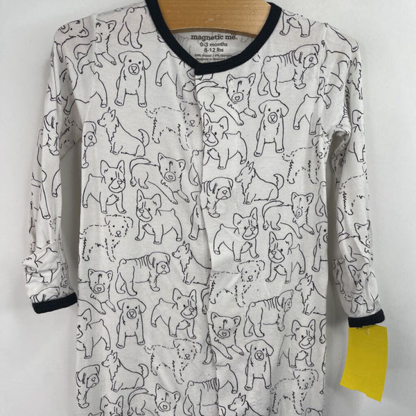 Size 0-3m: Magnetic Me White/Black Dog Print 1pc Footy PJs