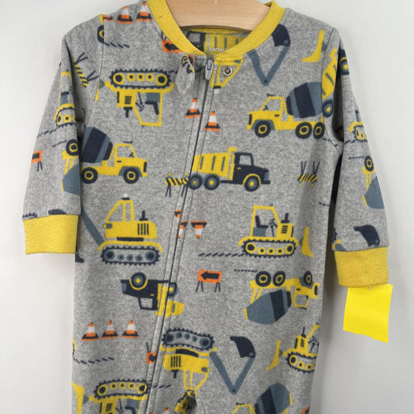 Size 12m: Carter's Grey/Yellow Construction Fleece 1pc Footy PJs