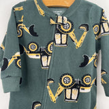 Size 12m: Carter's Green/Yellow Construction Fleece 1pc Footy PJs