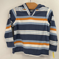 Size 6-9m: Tea Blue/White/Orange Striped Hooded Long Sleeve Shirt