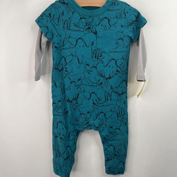 Size 6-9m: Tea Blue Deer Print Romper