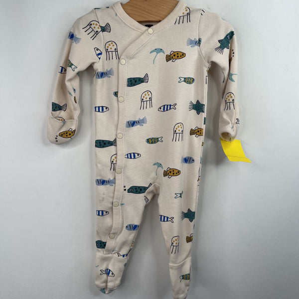 Size 0-3m: Tea Creme/Colorful Sea Life 1pc Footy PJs