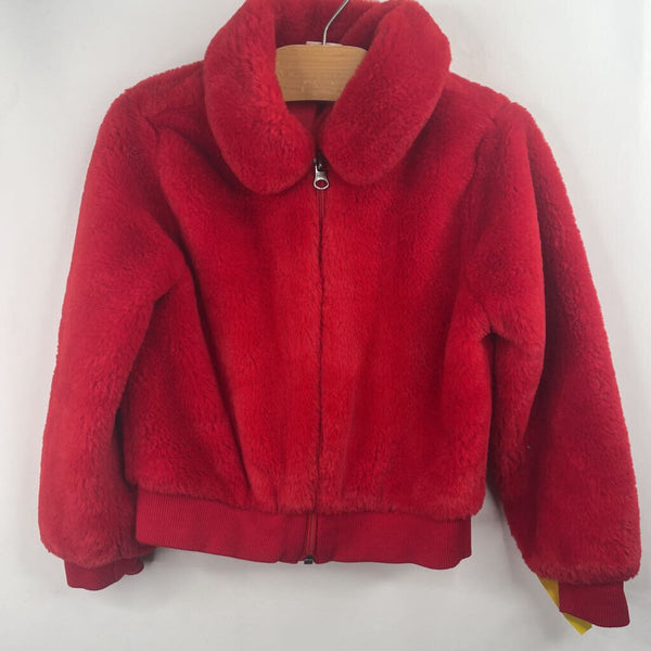 Size 5 (110): Hanna Andersson Red Fuzzy Collared Zip-Up Coat