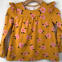 Size 8 (130): Hanna Andersson Yellow Floral Ruffled Long Sleeve Shirt
