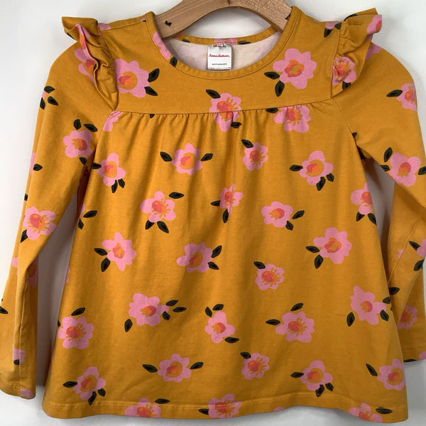 Size 8 (130): Hanna Andersson Yellow Floral Ruffled Long Sleeve Shirt