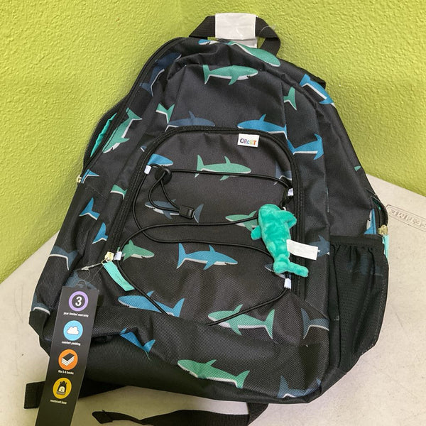 Crckt Black Shark Print Backpack -NEW W/Tags
