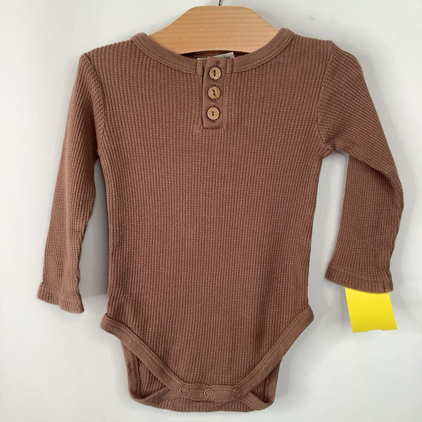 Size 6-9m: City Mouse Brown Waffle Textured Long Sleeve Onesie