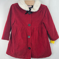 Size 3 (90): Hanna Andersson Red/White Fuzzy Collared Button-Up Long Sleeve Dress