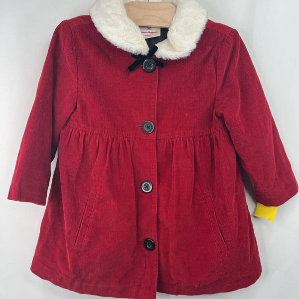 Size 3 (90): Hanna Andersson Red/White Fuzzy Collared Button-Up Long Sleeve Dress