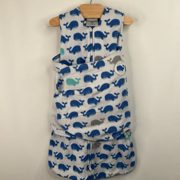 Size NB: Halo White/Blue Whales Fleece Swaddle Sleepsack