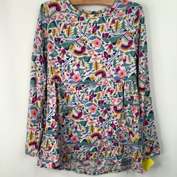 Size 6-7: Lands End White/Colorful Rainbow Long Sleeve Dress