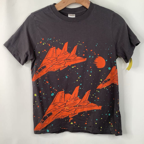 Size 10 (140): Hanna Andersson Grey/Orange Space Ship T-Shirt