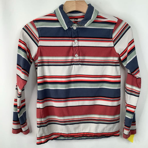 Size 10: Tea Grey/Blue/Red Striped Collared Long Sleeve Shirt