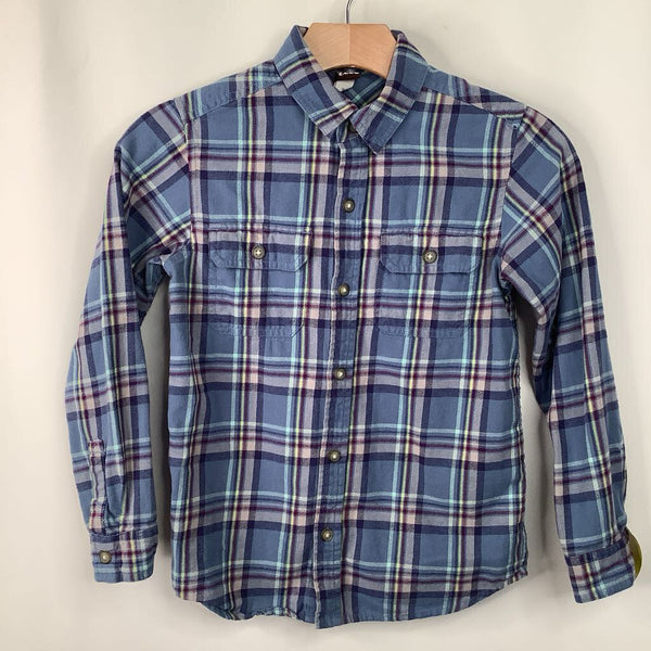 Size 10: Tea Blue/Purple/Yellow Plaid Collared Long Sleeve Shirt