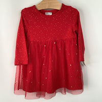 Size 12-18m (75): Hanna Andersson Red/Golden Stars Long Sleeve Dress