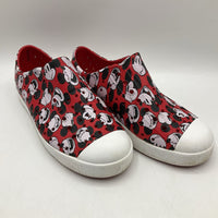 Size 1Y: Native Red Mickey Mouse Print Slip-On Shoes