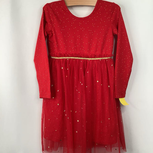 Size 5 (110): Hanna Andersson Red/Golden Stars Long Sleeve Dress