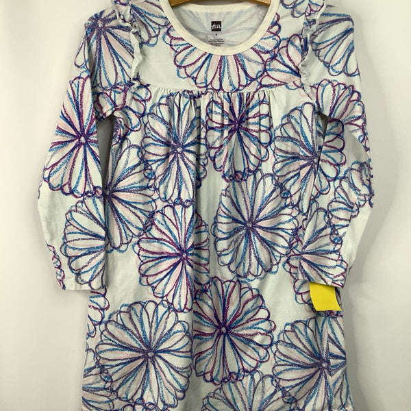 Size 6: Tea White/Blue & Purple Floral Long Sleeve Dress