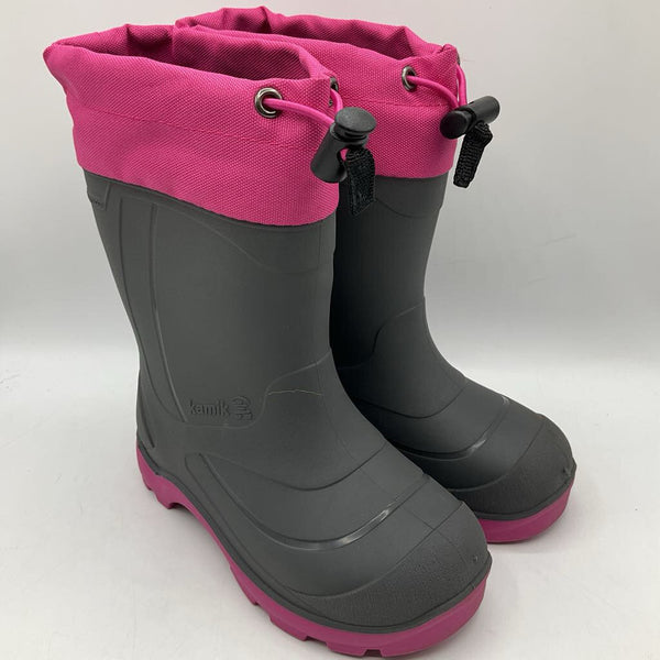 Size 11: Kamik Grey/Pink Toggle Strap Insulated Rain Boots