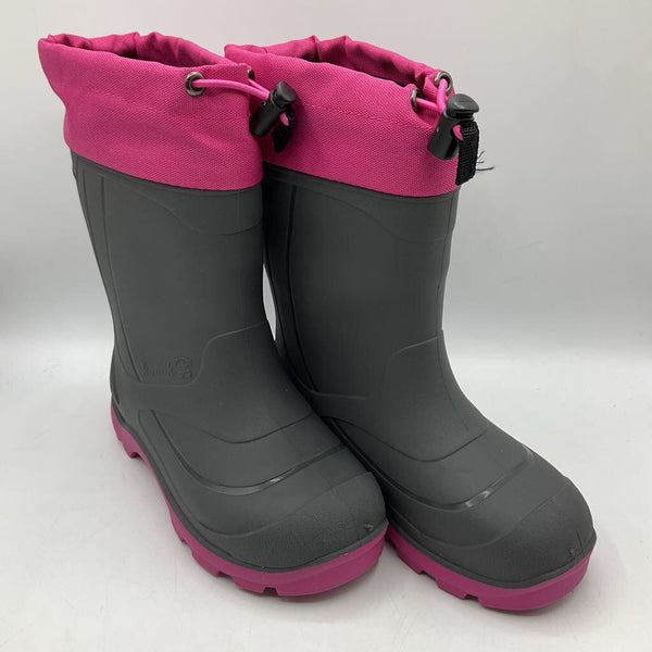 Size 13: Kamik Grey/Pink Toggle Strap Insulated Rain Boots