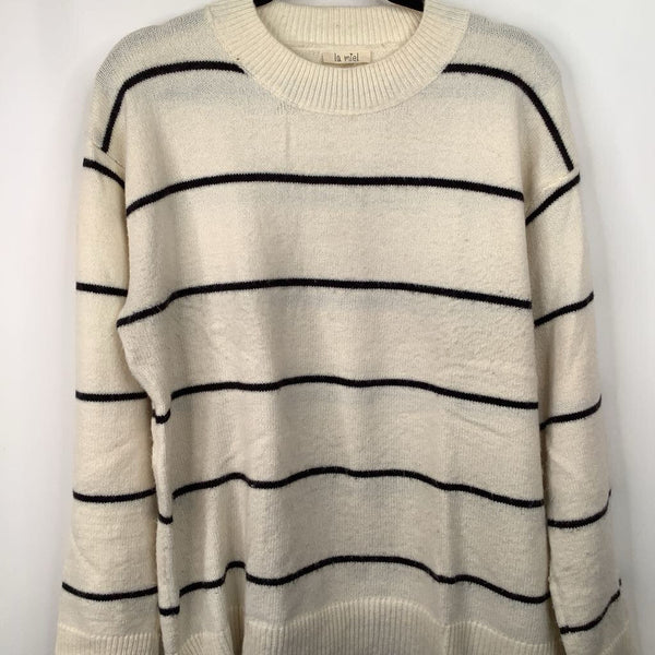 Size M: La Miel White/Black Striped Knitted Sweater