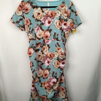 Size M: Pink Blush Blue Floral Short Sleeve Dress