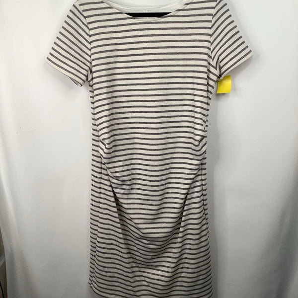 Size M: Pink Blush White/Grey Striped Short Sleeve Dress