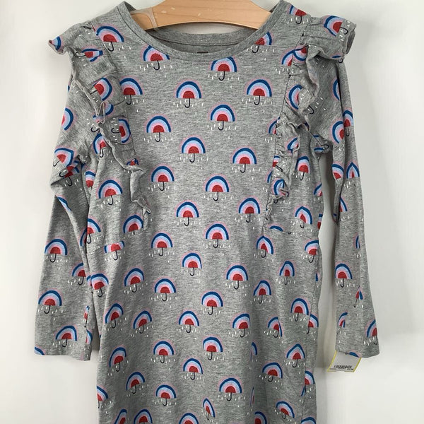 Size 6: Tea Grey Rainbow Umbrella Print Long Sleeve Dress