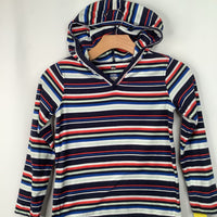 Size 8: Tea Blue/White/Red Striped Hooded Long Sleeve Shirt