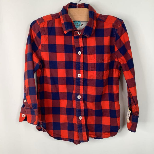 Size 4-5: Boden Orange/Blue Checkered Collared Button-Up Long Sleeve Shirt