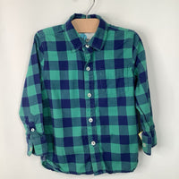 Size 4-5: Boden Blue/Green Checkered Collared Button-Up Long Sleeve Shirt