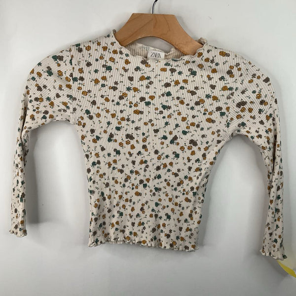 Size 7: Zara Creme/Multicolor Floral Long Sleeve Shirt