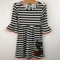 Size 2-3: Rare Editions Black/White/Orange Striped Long Sleeve Dress