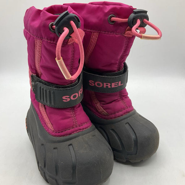 Size 6: Sorel Pink/Grey Toggle/Velcro Strap Snow Boots
