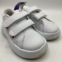 Size 9: Adidas White Hearts Print Velcro Strap Sneakers