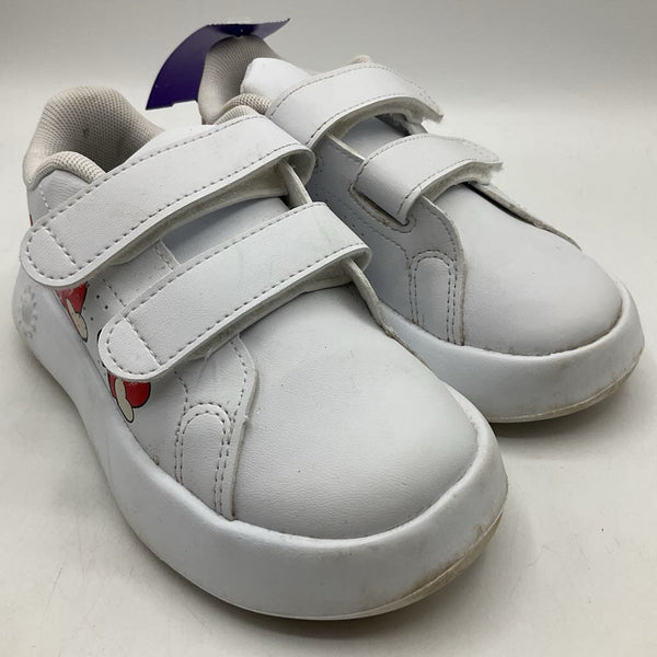 Size 9: Adidas White Hearts Print Velcro Strap Sneakers