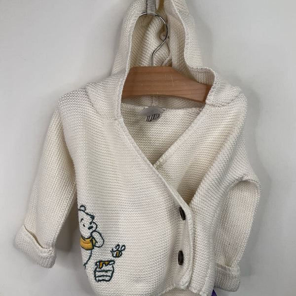 Size 6-12m (70): Hanna Andersson White Winnie The Pooh Knitted Hooded Cardigan