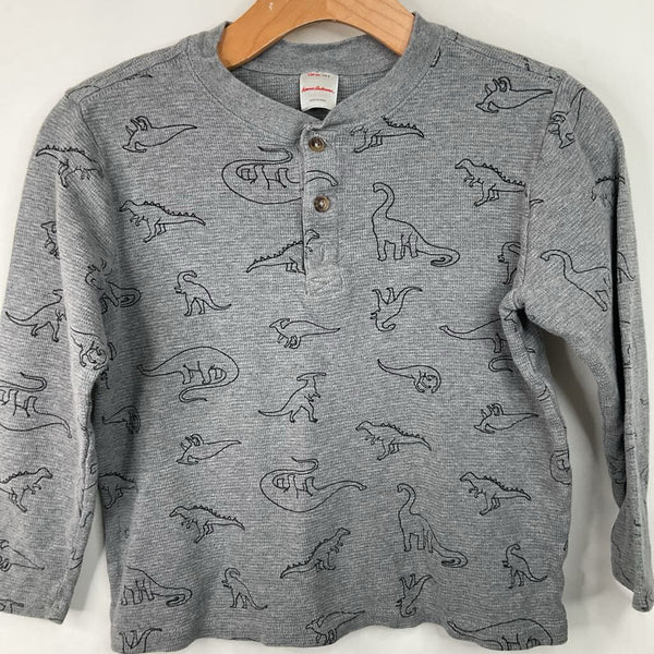 Size 8 (130): Hanna Andersson Grey Dinosaur Waffle Textured Long Sleeve Shirt