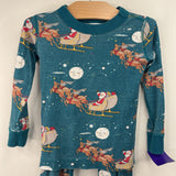 Size 3 (90): Hanna Andersson Blue Santa Sleigh Print 2pc PJs