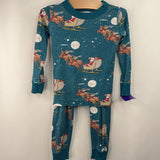 Size 3 (90): Hanna Andersson Blue Santa Sleigh Print 2pc PJs